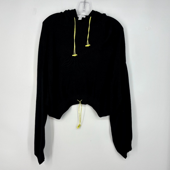 Topshop Womens Medium Pullover Cropped Sweater Black Yellow Drawstring Oversized - Picture 1 of 7